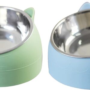 Stainless Steel Pet Cat Bowl, Cat Food Bowl, Cat Feeding Bowl, Cat Water Bowl 2 Pack (400 ml,blue+green)