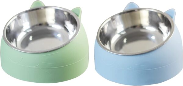 Stainless Steel Pet Cat Bowl, Cat Food Bowl, Cat Feeding Bowl, Cat Water Bowl 2 Pack (400 ml,blue+green)