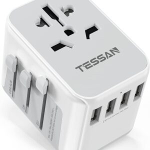 TESSAN Plug Adapter Worldwide with 4 USB and 1 AC Socket, International Travel Adapter UK to European Power Universal Plug Adaptor for EU USA Australia Thailand