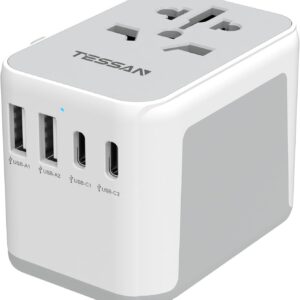 TESSAN Universal Travel Adapter Worldwide with 2 USB C and 2 USB A Ports, Universal Plug Adaptor UK to World, International Travel Adapter for Multi Countries EU, USA, UK, Australia, Thailand etc.