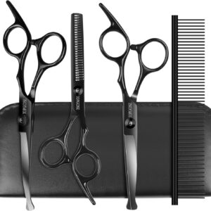 TOPGOOSE Dog Grooming Scissors Kit with Safety Round Tips, Professional 5 in 1 Grooming Scissors for Dogs Cat Pet At Home (Black)