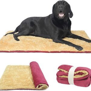 TVMALL Dog Bed Mat Soft Crate Pad Reversible Big Washable Sofas Cushion Pets Plush Kennel Pads Outdoor Travel, Camping, Car Mattress for Large Medium Small Dogs and Cats Sleeping, Red