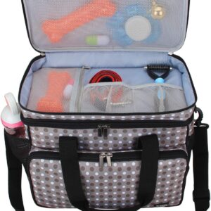 Teamoy Travel Bag for Dog Gear, Dog Travel Bag for Carrying Pet Food, Treats, Toys and Other Essentials, Ideal for Travel, Camping or Day Trips (Small, grey dots)