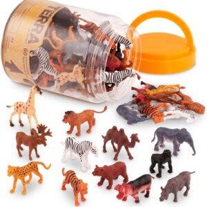 Terra by Battat - 60 Wild Animals - Assorted Miniature, lion, tiger, zebra, hippo, elephant, moose, camel and more, figurines for kids 3 Years + (60 Pc)