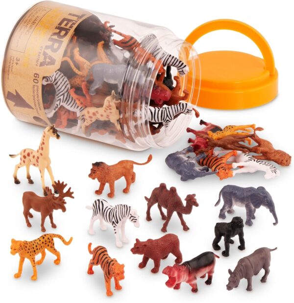 Terra by Battat - 60 Wild Animals - Assorted Miniature, lion, tiger, zebra, hippo, elephant, moose, camel and more, figurines for kids 3 Years + (60 Pc)