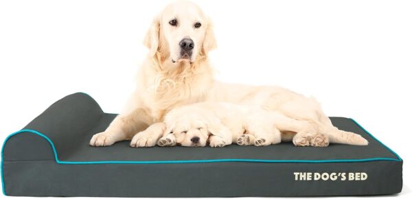 The Dog’s Bed Orthopaedic Headrest Dog Bed XL Grey with Blue Trim 117x71x10cm, Waterproof Memory Foam Dog Bed