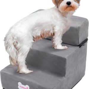 The Fellie Dog Stairs for Small Dogs, 2 Layers Dog Steps for Bed Sofa, 2/3 Steps in One, Height Adjustable Pet Steps for Small Older Injured Dogs Cats, Non-Slip Dog stairs with Washable Cover, Grey