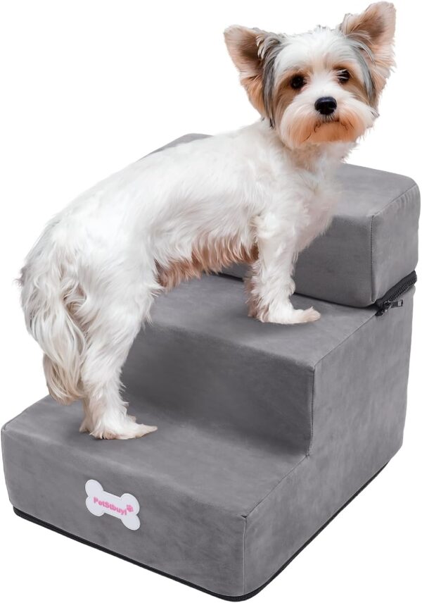 The Fellie Dog Stairs for Small Dogs, 2 Layers Dog Steps for Bed Sofa, 2/3 Steps in One, Height Adjustable Pet Steps for Small Older Injured Dogs Cats, Non-Slip Dog stairs with Washable Cover, Grey