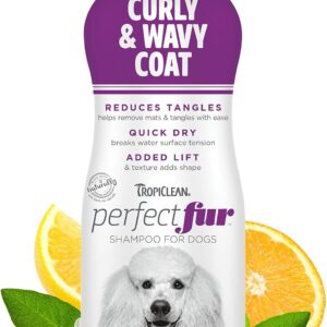 TropiClean PerfectFur Dog Shampoo - Used by Groomers - Derived from Natural Ingredients - Detangling & Dematting Formula for Curly & Wavy Coat, Thick Fur & Wiry Breeds like Poodles & Bichons - 473ml