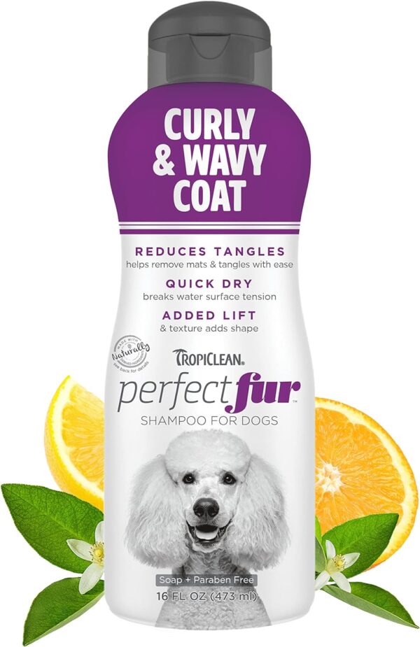 TropiClean PerfectFur Dog Shampoo - Used by Groomers - Derived from Natural Ingredients - Detangling & Dematting Formula for Curly & Wavy Coat, Thick Fur & Wiry Breeds like Poodles & Bichons - 473ml