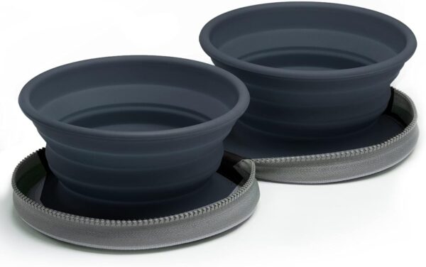 Two Collapsible Dog Bowls - Dog Water Bowl - Foldable Bowl with Travel Case - Grey