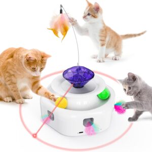 Tyasoleil 4-in-1 Interactive Cat Toys, Cat Toys for Indoor Cats Adult, Automatic Cat Toys, Fluttering Feather, Track Balls, USB Rechargeable, Smart Interactive Kitten Toy