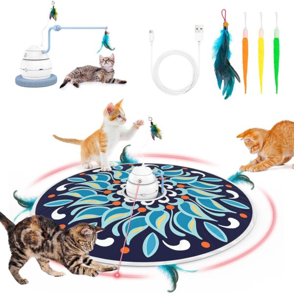 Tyasoleil 4 in 1 Smart Cat Toys, Interactive Cat Toys, Cat Toys for Indoor Cats Adult, Upgrade Motor, Automatic Cat Toy - 3 Modes Indoor Cat Toys, Electronic Cat Feather Kitten Toy