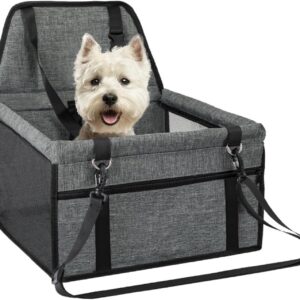 UHOUSEST Dog Car Seat, Portable and Foldable Carrier Basket, Oxford Breathable Folding Soft Washable Travel Bags for Dogs Cats Small Pet Car Seat, Dark Grey