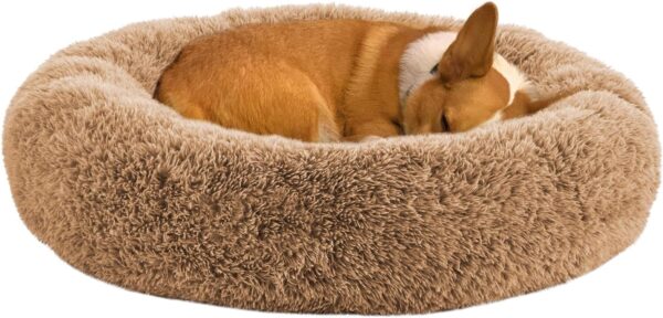 URGVANZ PET Dog Beds for Medium Dogs, Calming Donut Dog Bed, Round Fluffy Dog Beds, Plush Washable Pet Bed for Dogs Up to 45 Lbs, Brown