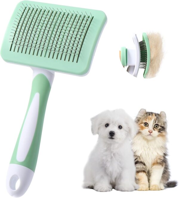 Vinabo Pet Dog Brush, Cat Brush, Self-Cleaning Slicker Brush, Removes Undercoat, Dog Brush, Cat Brush, Short to Long Hair, Suitable Gentle Cat Brush, Green