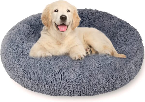 Whome Donut Dog Bed - Cat Bed Round Warm Cuddler Soft Fluffy Pet Beds for Cats or Dogs - Anti-Anxiety and Better Sleep - Anti-Slip Bottom - Machine Washable (M, Dark Grey)