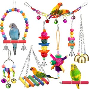 YIXUND Bird Toys for Conures with Colorful Ladder Hammock Bird Cage Accerious Bird Perch Stand Chewing Toys Hanging Bell Parrot Parakeet Cockatiel Lovebirds