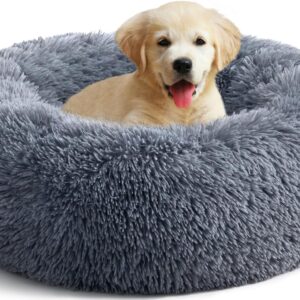 YOJOGEE Calming Donut Dog Bed for Medium Small Dogs Cats, Fluffy Anti Anxiety Dog Beds Washable Puppy Bed Non-Slip Plush Cuddler Warming Round Faux Fur Pet Bed