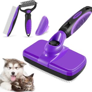 YOPETAYU 4 in 1 Pet Grooming Kit, Self Cleaning Slicker Brush for Dogs Cats & Small Animals, Dog Brush for Shedding Short Long Haired Dogs. Removes Loose Undercoat, Tangled Hair for Large Small Dogs