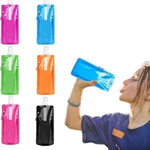 YSBCNK 6pcs Collapsible Water Bottle, Plastic Water Bag,Water Container, 500ml Folding Water Carrier,Outdoor Folding Water Bag for Sport, Hiking, Camping, BBQ, Picnic, Car, Gift,blue