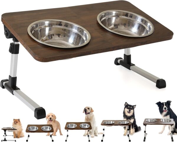 Yiupea Raised Dog Bowls & 6 Height & Angle Adjustable, Noiseless & Stable Non-slip Dog Food Bowl, 2 Thick 45oz 304 Stainless Steel for Medium Dogs and Pets, Suitable for Home and Travel