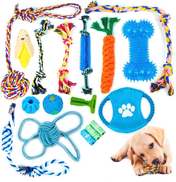 ZENO Dog Toys | Rope Chew Toys for Dogs | Strong Rope, Ball & Tug for Teething & Training | Puppy Teething Toys | 100% Natural Cotton | Great for Small, Medium & Large Puppies & Adults (18 Pack)