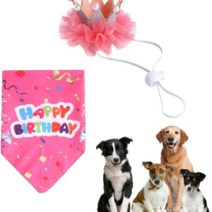 ZKSXOA Girl Dog Birthday Bandana,Cute Dog Birthday Party Hat Cotton Triangle Scarf,Great Puppy Dog Birthday Outfit,Pet Happy Birthday Bandana Gift and Party Supplies Decoration Set