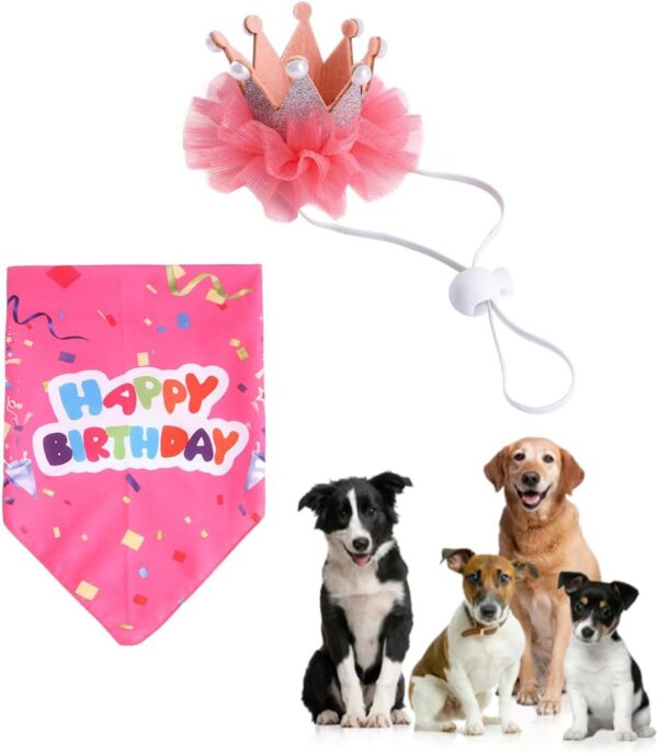 ZKSXOA Girl Dog Birthday Bandana,Cute Dog Birthday Party Hat Cotton Triangle Scarf,Great Puppy Dog Birthday Outfit,Pet Happy Birthday Bandana Gift and Party Supplies Decoration Set