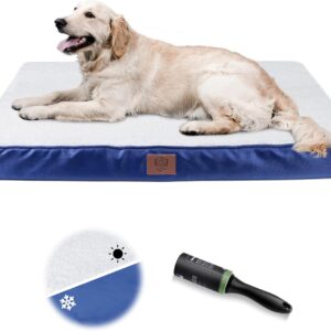 ZNM Dog Beds Large, Orthopedic Dog Crate Mattress with Washable Cover, Reversible Pet Bed Mat for Large Medium Dogs, Blue - Send 1 Lint Roller