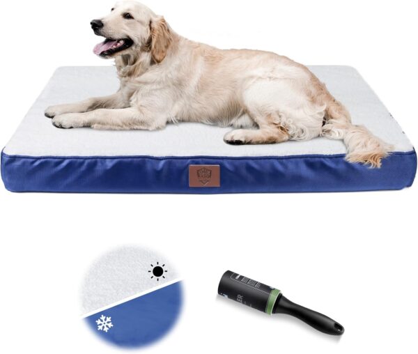 ZNM Dog Beds Large, Orthopedic Dog Crate Mattress with Washable Cover, Reversible Pet Bed Mat for Large Medium Dogs, Blue - Send 1 Lint Roller