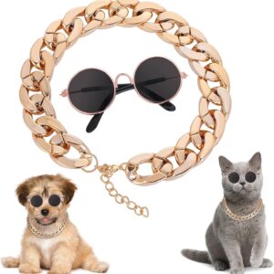 cobee Cat Sunglasses, Retro Kitten Sunglass with Rose Gold Chain Eye UV Protection Classic Small Cat Glasses Cosplay Costume for Photo Props Cute Pet Decorations for Birthday Party