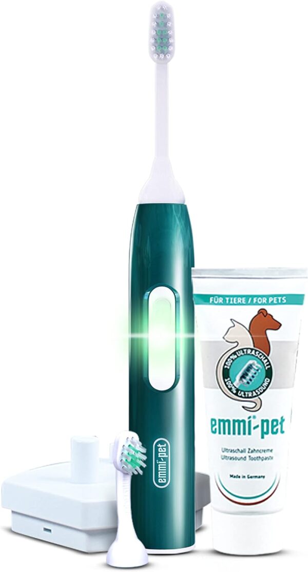 emmi-pet 2.0 Dental Care Set for Dogs & Cats - Silent & without Scrubbing, Ultrasonic Dog Toothbrush and Toothpaste, Fights Tartar, Bad Breath & Gingivitis