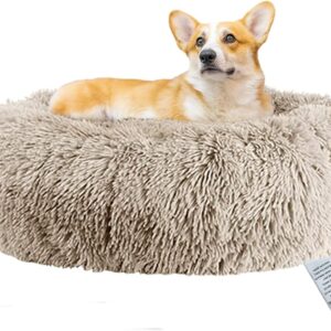 fireowl Calming Dog Bed Small: 50cm Donut Bed Anti Anxiety Dog Bed,Cozy Pet Dog Bed Plush Cuddler Soft Puppy Sofa,Cat Cushion Machine Washable Dog Sofa Bed Beige