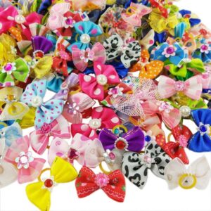 nuosen 50PCS Dog Hair Bows,Pet Hair Bows Tie Puppy Rubber Bands Hair Grooming Accessories