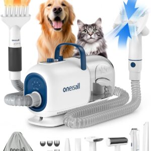 oneisall Dog Grooming Vacuum Blow Dryer and Clippers,Dog Grooming Kit for Shedding Drying Trimming Pet's Hair, 8 Pet Grooming Tools for Thick Short Long Pet Hair,7 Levels of Blow Temperature