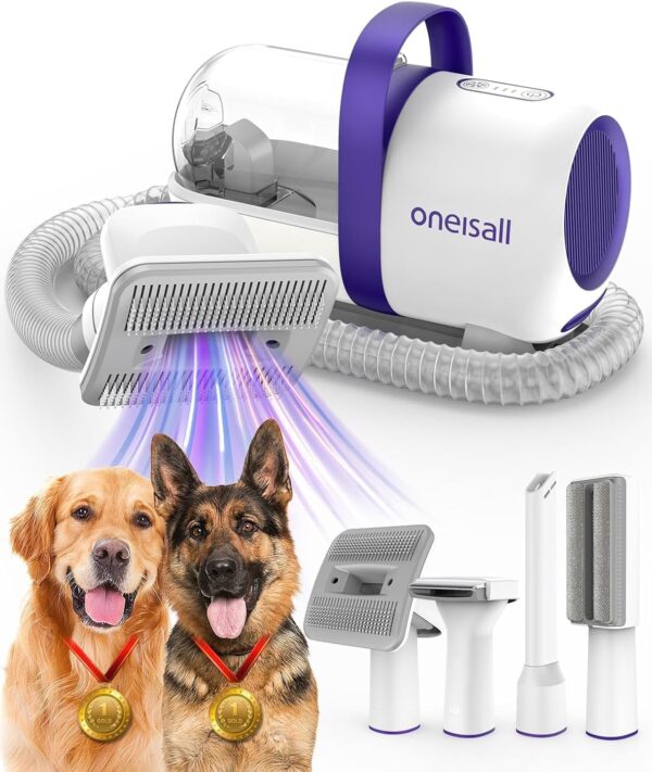 oneisall Dog Grooming Vacuum Kit,Suction 99% Pet Hair,Dog Grooming Brush,Dog Hair Vacuum Groomer with 4 Pet Grooming Tools,Pet Hair Remover