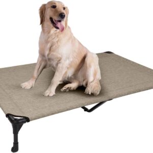 veehoo Cooling Elevated Dog Bed - Portable Raised Pet Cot with Washable & Breathable Mesh, No-Slip Rubber Feet for Indoor & Outdoor Use, Oversize Package, X Large, Beige Coffee