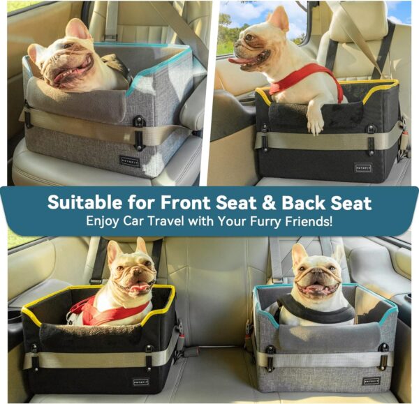 PETSFIT Dog Car Seat with Safety Belt Attachment Buckles, Small Dog Booster Car Seat with Adjustable Height Dog Seat for Cars Front and Back Seat Grey - Image 2