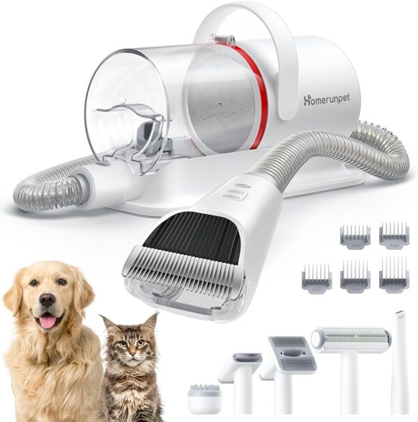 HomeRunPet Ultra Quiet Pet Vacuum, Suction 99% pet Hair, 6 Tool Grooming Kit, Anti Shedding, 1.85L Dust Cup, Home Grooming & Cleaning for Dogs, Cats, Others