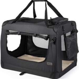 lionto Pet Carrier Foldable Dog Transport Box Car Crate Small Animal Carrier, (3XL) 101x69x70 cm black