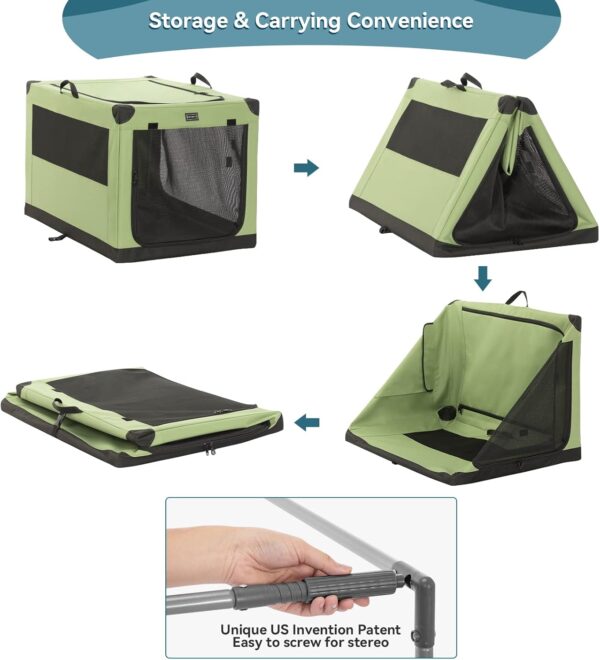 Petsfit Dog Travel Crate, Adjustable Fabric Cover by Spiral Iron Pipe, Chew Proof 3 Door Design Dog Crates for Medium Dogs 91 cm L x 61 cm W x 59 cm H Green - Image 5