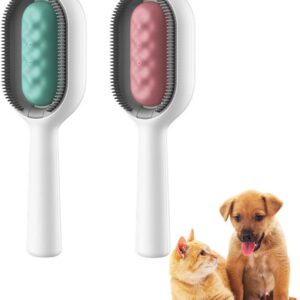 2 Pcs Pet Hair Removal Comb With Water Tank, Cat Hair Brush, Cat Brush, Cat Brush for Short Haired Cats, Used for Pet Massage and Removal of Loose Hair (Blue and Pink)