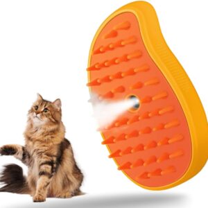 3 In1 Steamy Cat/Dog Brush for Massage, Self Cleaning Steam Dog Brush, Multifunctional Cat Brushes for Grooming, Pet Hair Brush for Removing Tangled and Loosse Hair (Yellow)