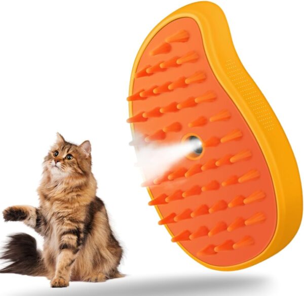 3 In1 Steamy Cat/Dog Brush for Massage, Self Cleaning Steam Dog Brush, Multifunctional Cat Brushes for Grooming, Pet Hair Brush for Removing Tangled and Loosse Hair (Yellow)