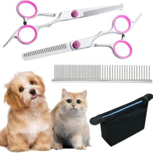 4 Pieces Dog Grooming Scissors Curved Scissors for Dog Grooming Pet Grooming Scissors with Safety Round Tip Stainless Steel Pet Hair Trimming Scissors Professional Pet Scissors Set with Storage Bag