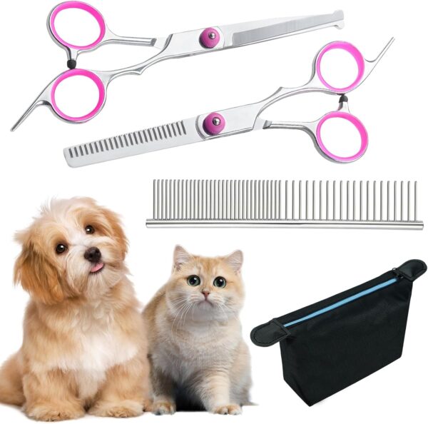 4 Pieces Dog Grooming Scissors Curved Scissors for Dog Grooming Pet Grooming Scissors with Safety Round Tip Stainless Steel Pet Hair Trimming Scissors Professional Pet Scissors Set with Storage Bag