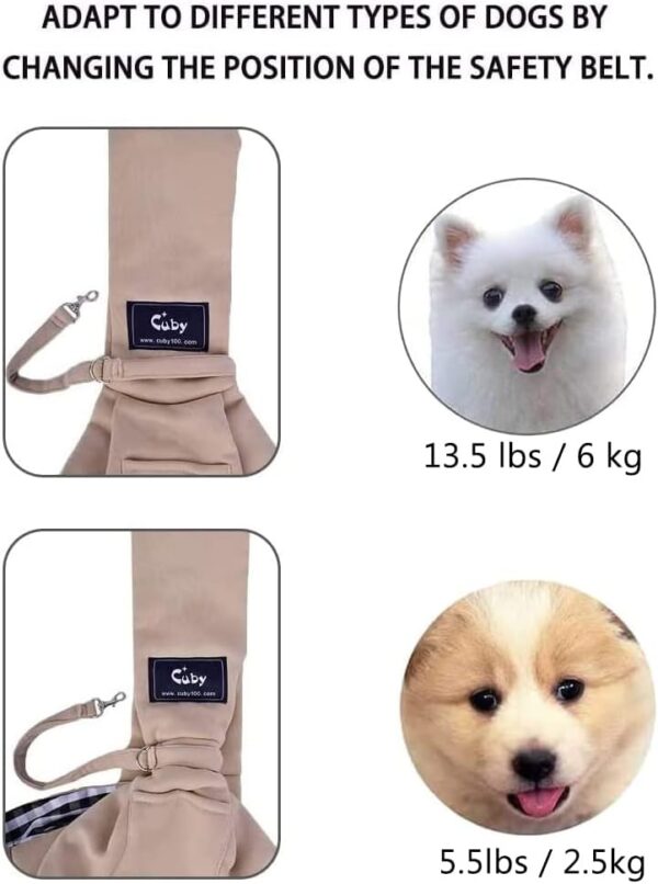 CUBY Puppy Dog Carrier, Pet Dog Sling Carrier for Small Medium Dogs Hands-free Sling Cat Carrier Bag Comfortable Widen Shoulder Strap Double-sided Pouch Shoulder (Classic Khaki, Non-Adjustable) - Image 3