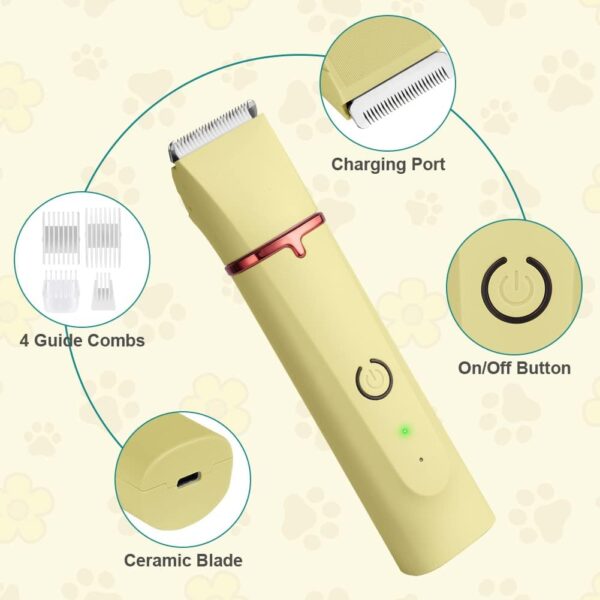 OFFCUP Dog Grooming Kit, Pet Hair Clipper, Grooming Clippers Pet Clipper Shaver Low Noise Rechargeable Cordless Dog Grooming Clippers Electric Pet Clippers for Dogs Cats Pets Hair Trimmer (Yellow) - Image 3