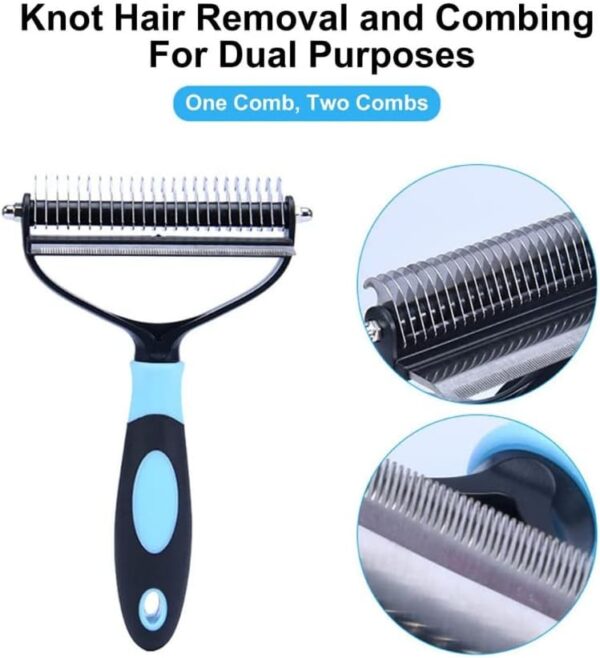 Professional Pet Grooming Tool for Shedding, Dematting Combs for Dogs Cats Deshedding, Mats Removing Knots Tangles Medium to Long Hair Double Sided Dog Brush Cat Brush - Image 3